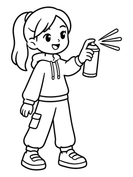Free printable Girl Spraying Paint Can coloring page