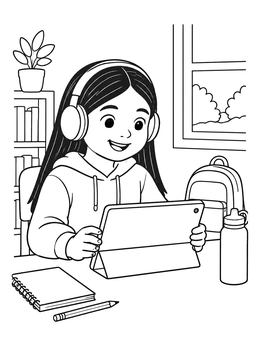 Free printable Girl Studying With A Tablet coloring page
