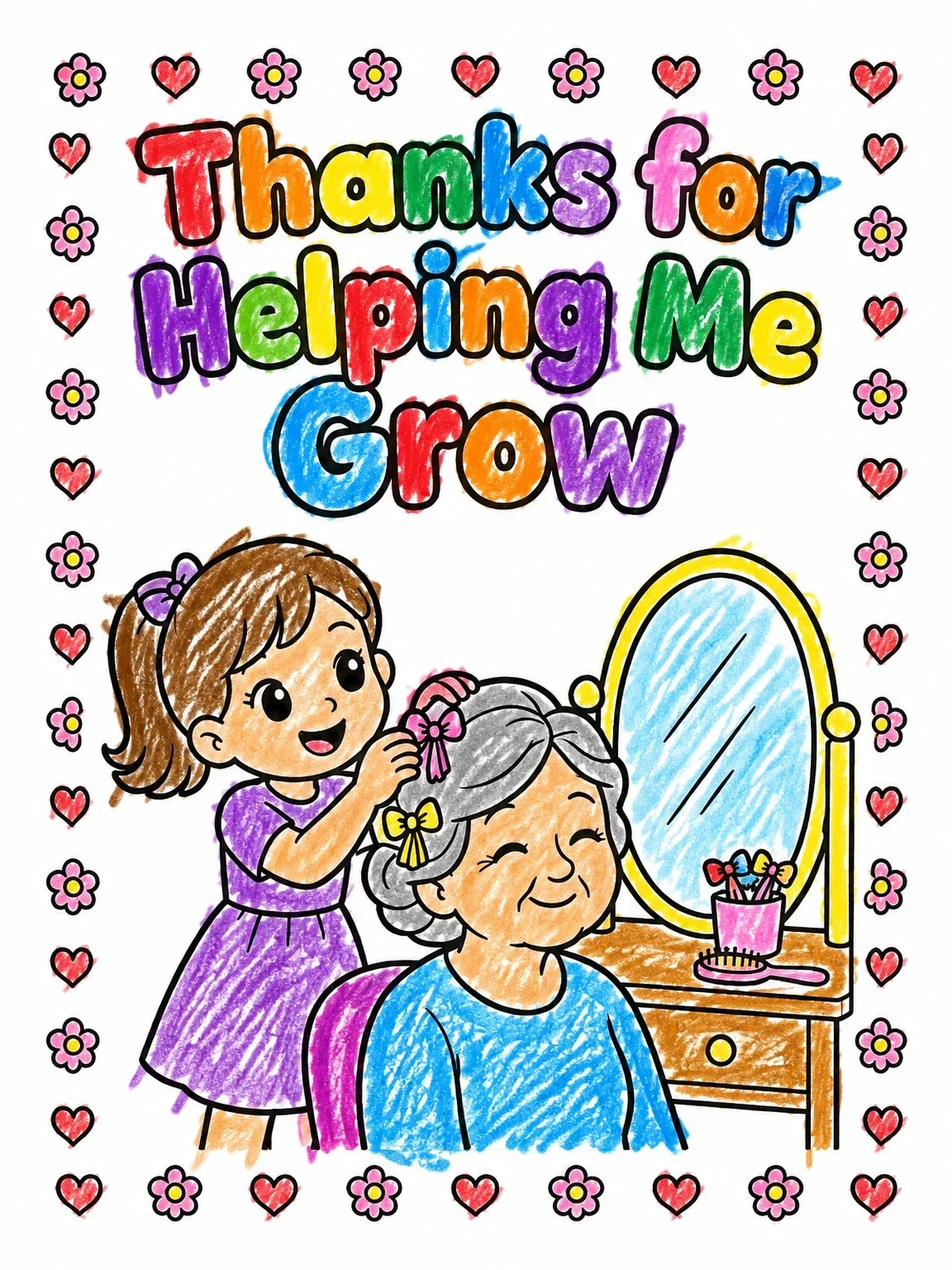 Colored example of the Styling Grandma Hair For Mother's Day coloring page