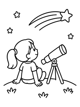 Free printable Girl Stargazing With Telescope coloring page