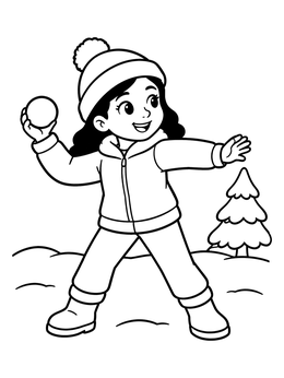 Free printable Girl Throwing A Snowball Outdoors coloring page