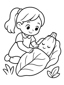 Free printable Little Girl Tucking In Baby Zucchini coloring page