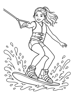 Free printable Girl Wakeboarding On The Waves coloring page