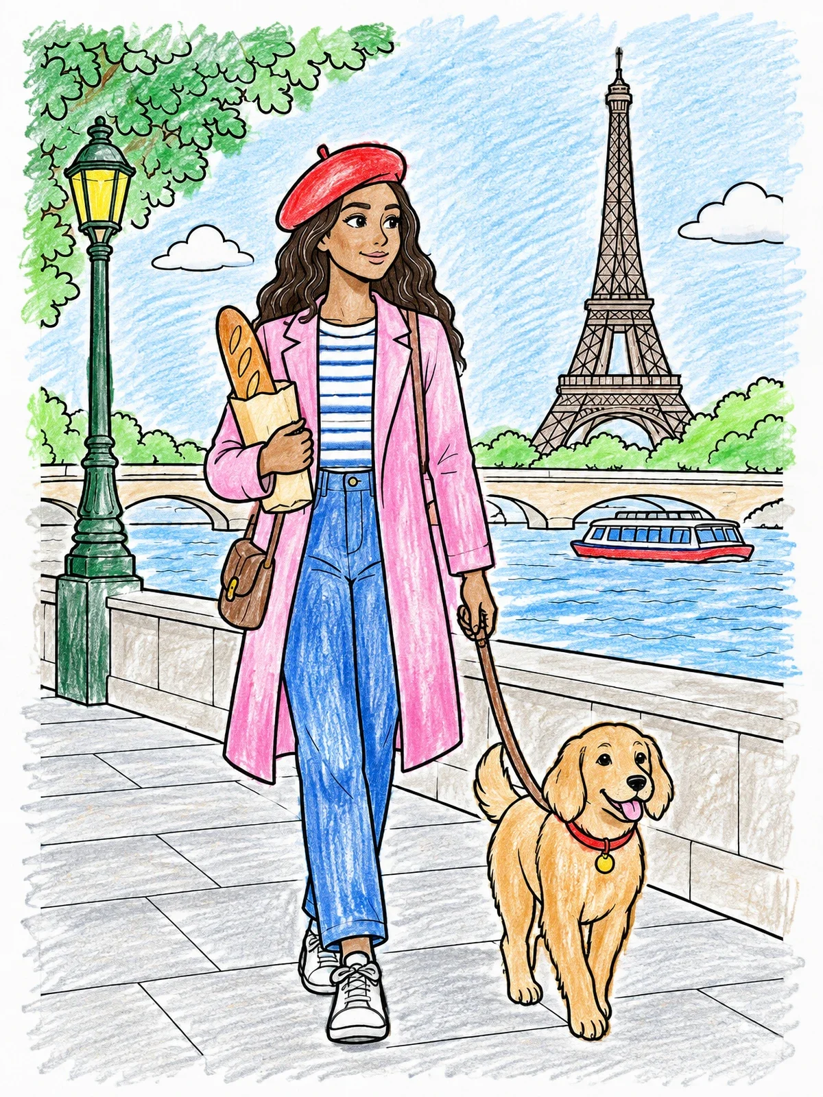 Colored example of the Stroll Along The Seine In Paris coloring page
