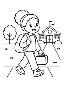 Free printable Happy Girl Walking To School coloring page