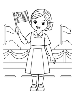 Free printable Girl Waving Malaysian Flag coloring page