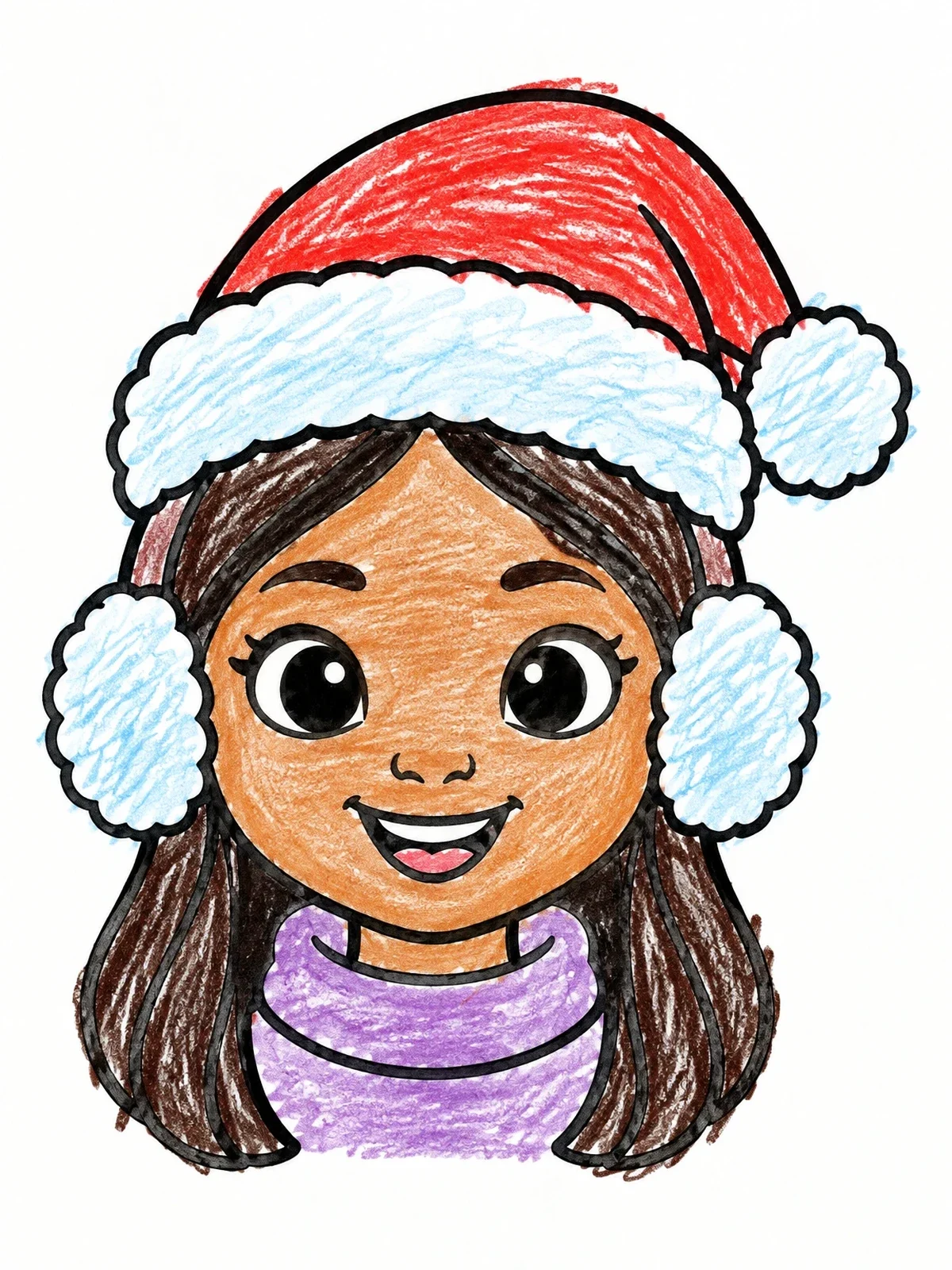 Colored example of the Cheerful Girl In Winter Hat And Earmuffs coloring page
