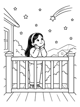Free printable Girl Wishing On A Shooting Star coloring page