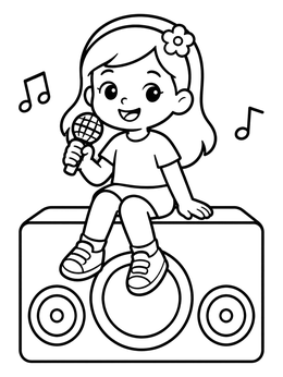 Free printable Cute Girl Singing On A Speaker coloring page