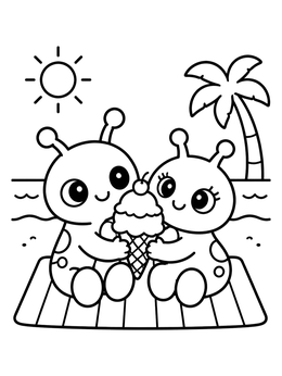 Free printable Cute Space Creatures Beach Date coloring page