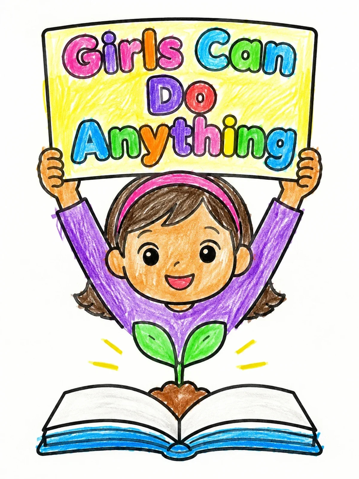 Colored example of the Girls Can Do Anything Sign coloring page