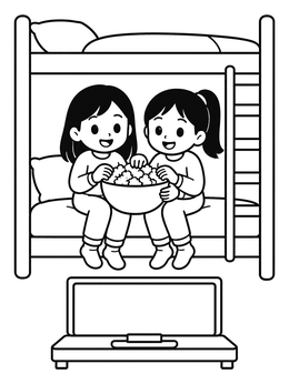 Free printable Friends Watching Movie On Bunk Bed coloring page