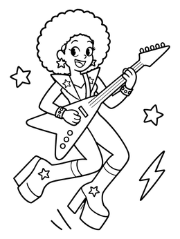 Free printable Glam Rock Guitarist Jumping In The Air coloring page