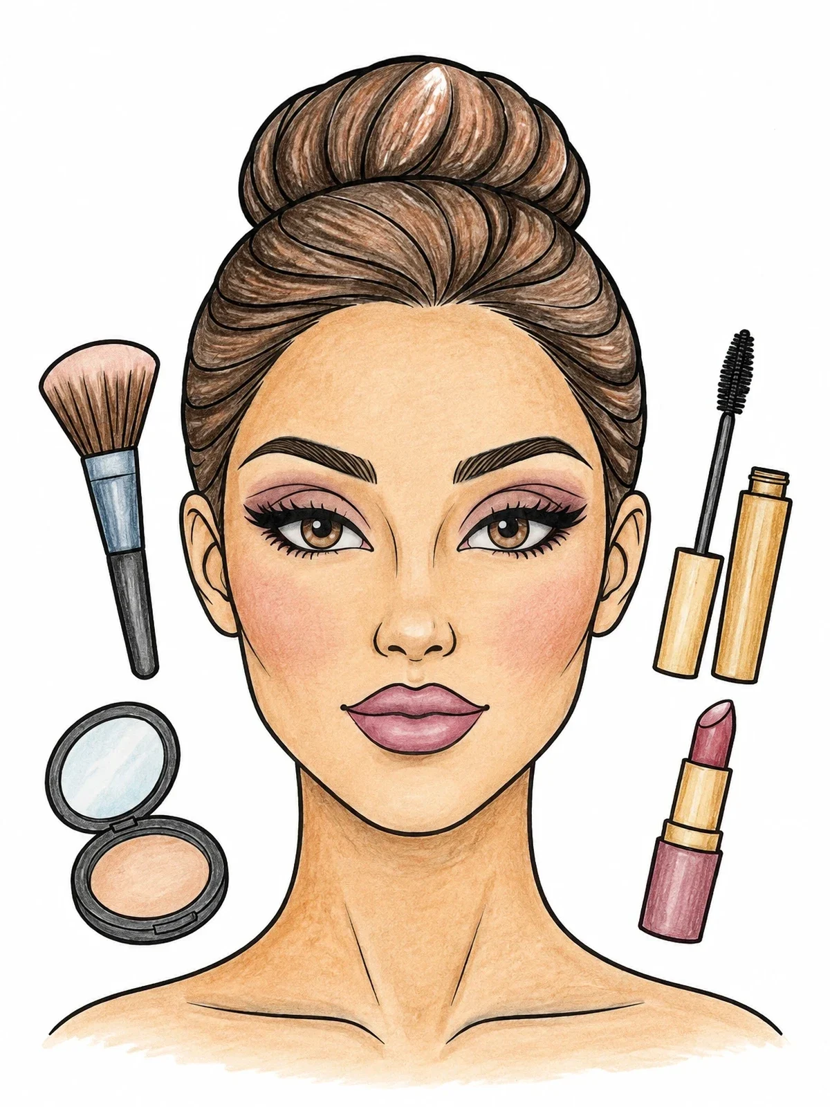 Colored example of the Glamorous Beauty And Makeup Chart coloring page