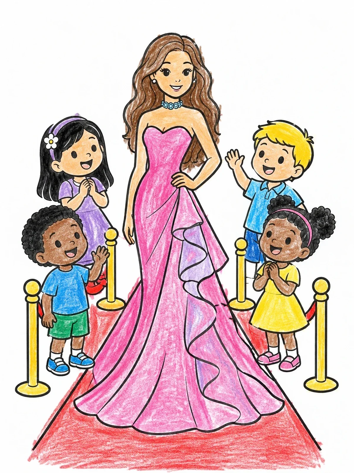 Colored example of the Glamour Doll On The Red Carpet coloring page