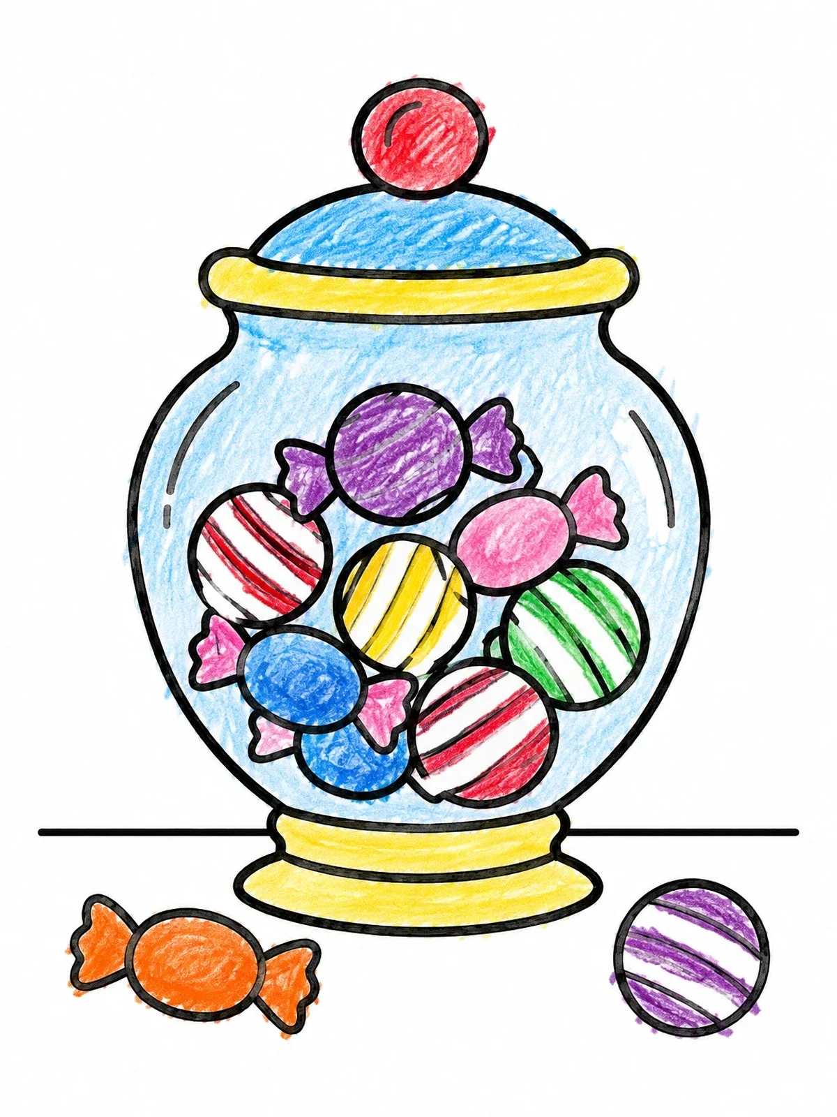 Colored example of the Glass Candy Jar With Sweets coloring page