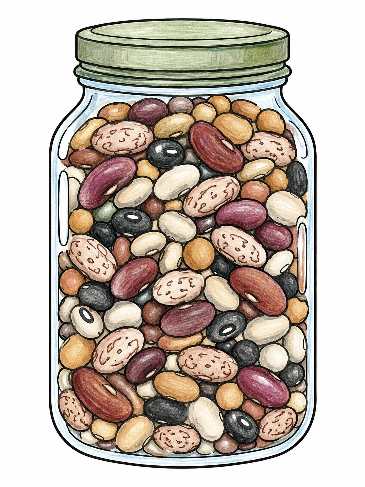 Colored example of the Glass Jar Filled With Mixed Dried Beans coloring page