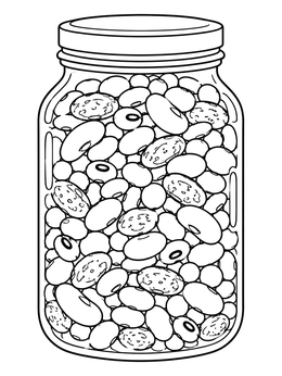 A glass jar packed with various legumes in this detailed beans coloring page.