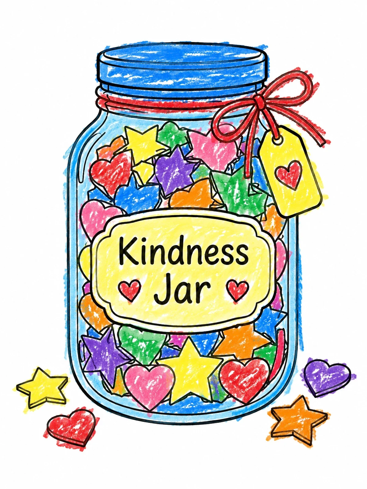 Colored example of the Glass Kindness Jar With Stars coloring page
