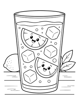 Free printable Glass Of Lemonade With Cheerful Lemon Slices coloring page