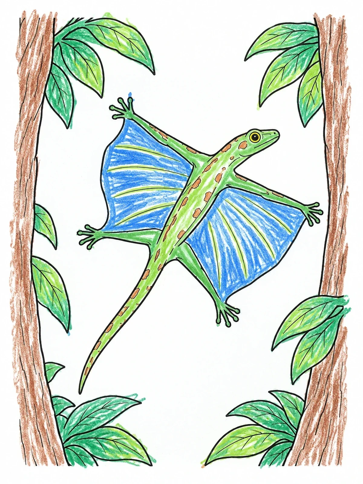 Colored example of the Gliding Flying Lizard In The Forest coloring page