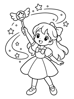Free printable Anime Heroine With Winged Magic Wand coloring page