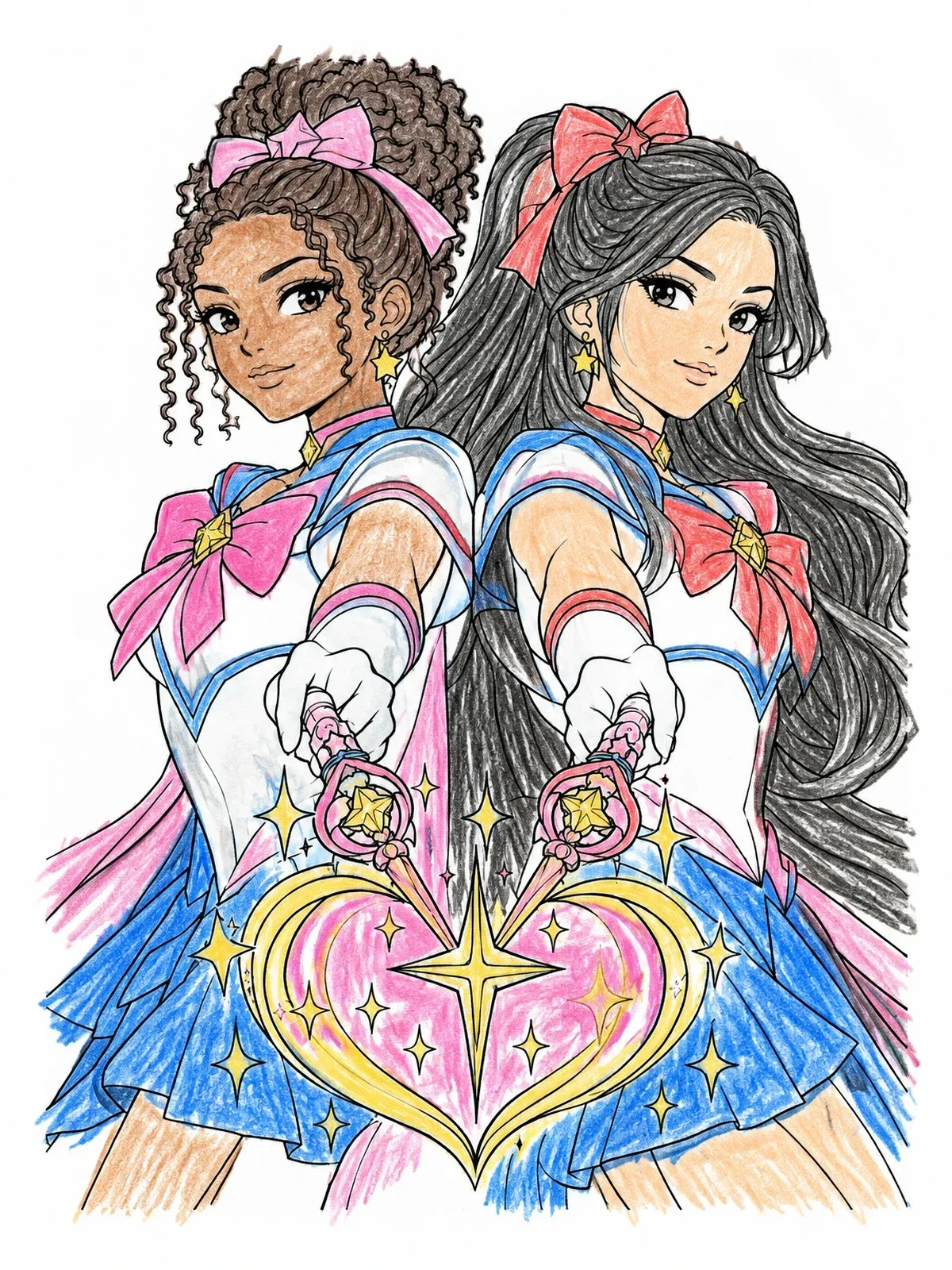 Colored example of the Anime Heroines With Sparkling Heart Wand coloring page