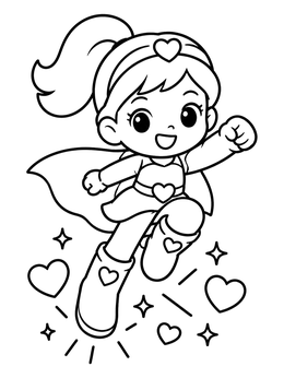 Free printable Cute Anime Superhero Leaping With Sparkles coloring page