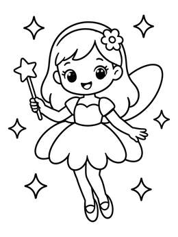 Free printable Cute Fairy With Magic Wand coloring page