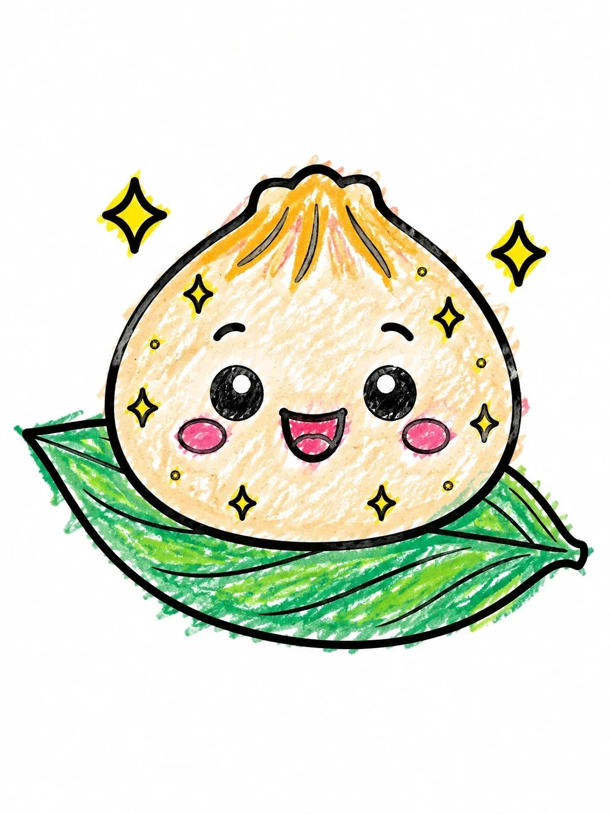 Colored example of the Cute Sparkling Dumpling On Leaf coloring page