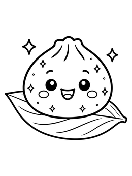 Free printable Cute Sparkling Dumpling On Leaf coloring page