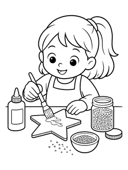 Free printable Girl Brushing Glue On Star coloring page