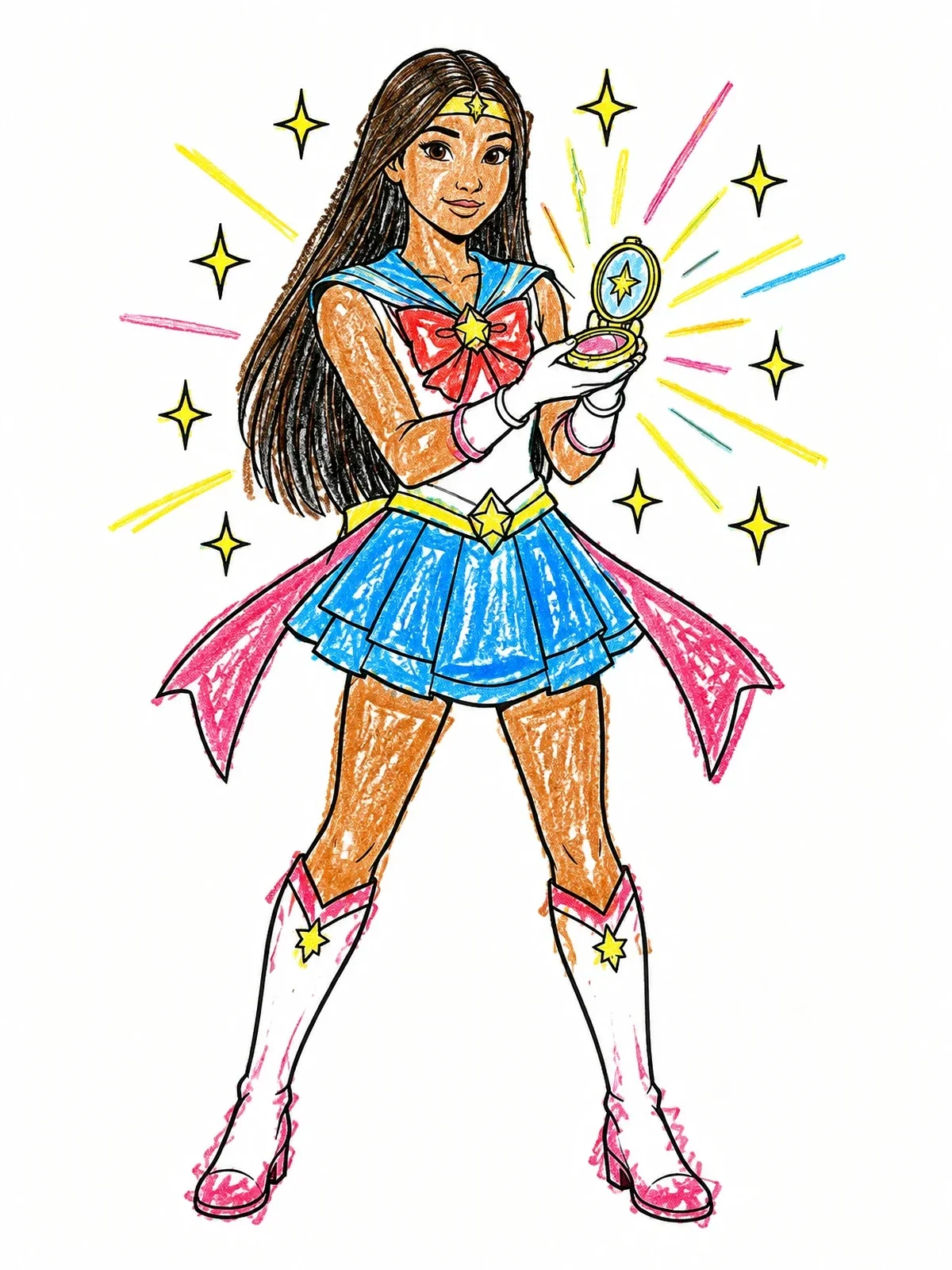 Colored example of the Magical Girl With Shining Compact Mirror coloring page