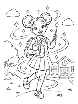 Free printable Magical Schoolgirl With Sparkling Wand coloring page