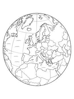 Free printable Globe Centered On European Map coloring page