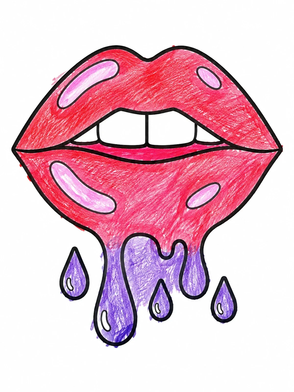 Colored example of the Glossy Dripping Lips Outline coloring page