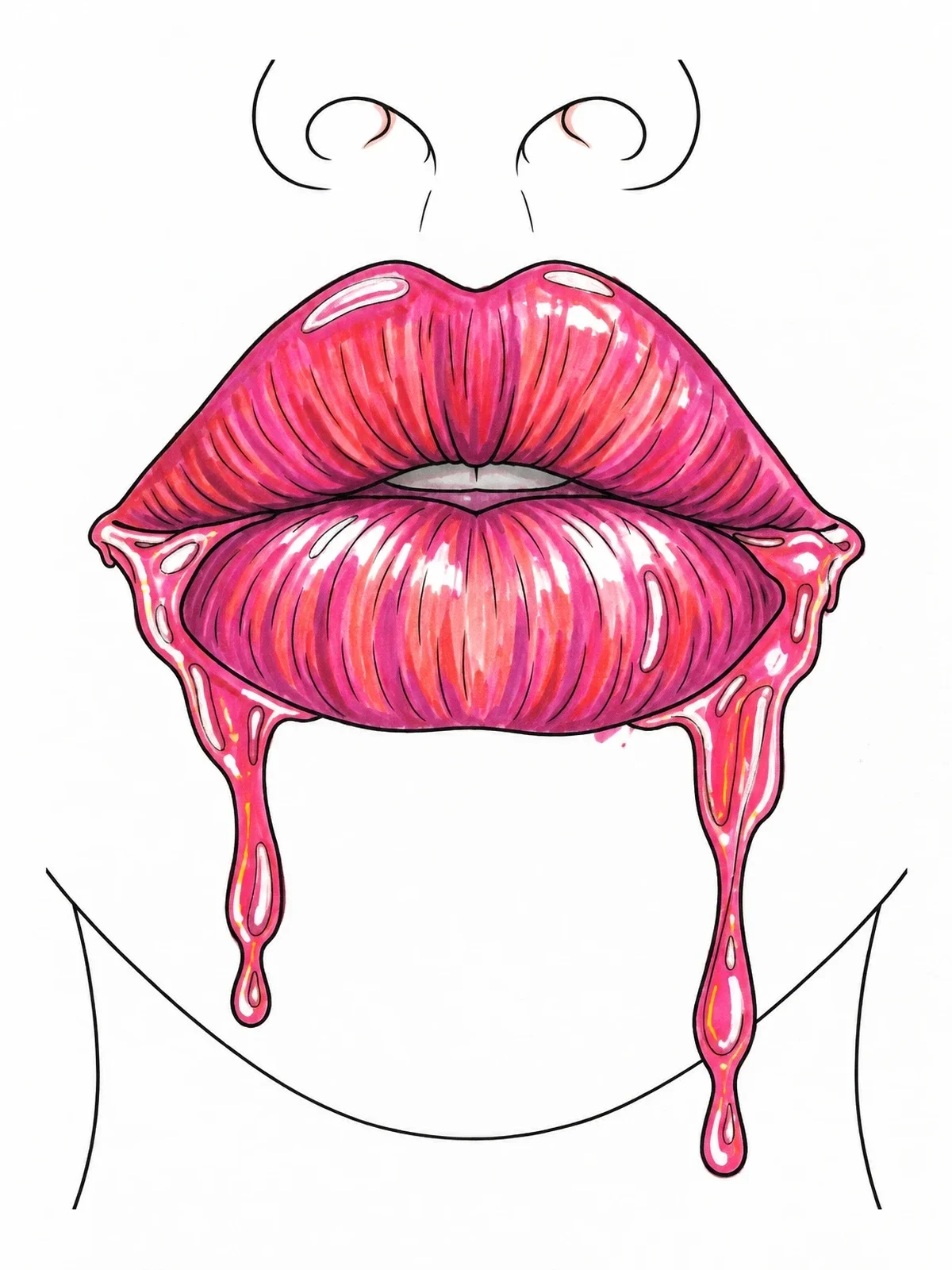 Colored example of the Glossy Lips With Dripping Liquid coloring page