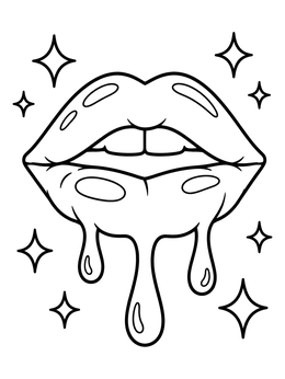 Free printable Glossy Lips With Dripping Gloss coloring page