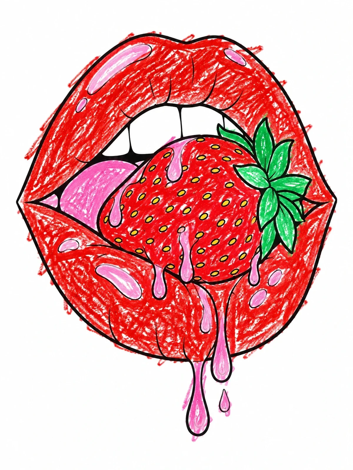 Colored example of the Glossy Lips Biting A Juicy Strawberry coloring page