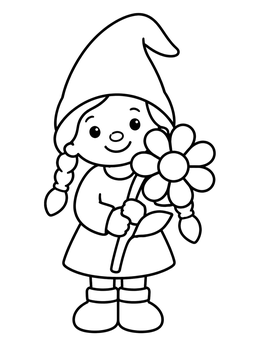 Free printable Little Gnome Girl With Daisy Flower coloring page