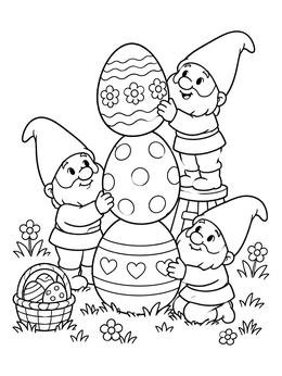 Free printable Cheerful Gnomes Stacking Easter Eggs coloring page