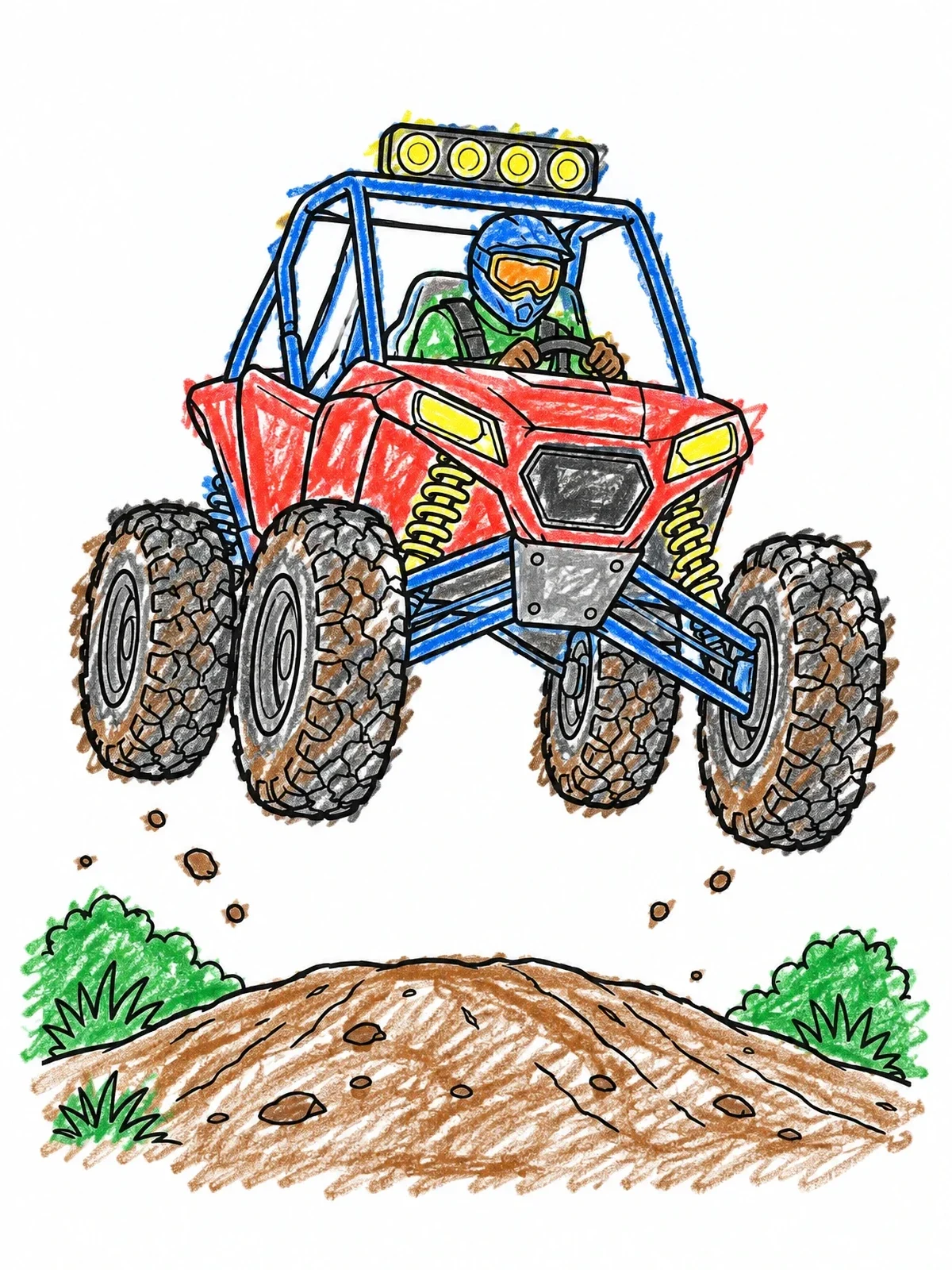 Colored example of the Off Road Buggy Jumping Over Dirt Hill coloring page