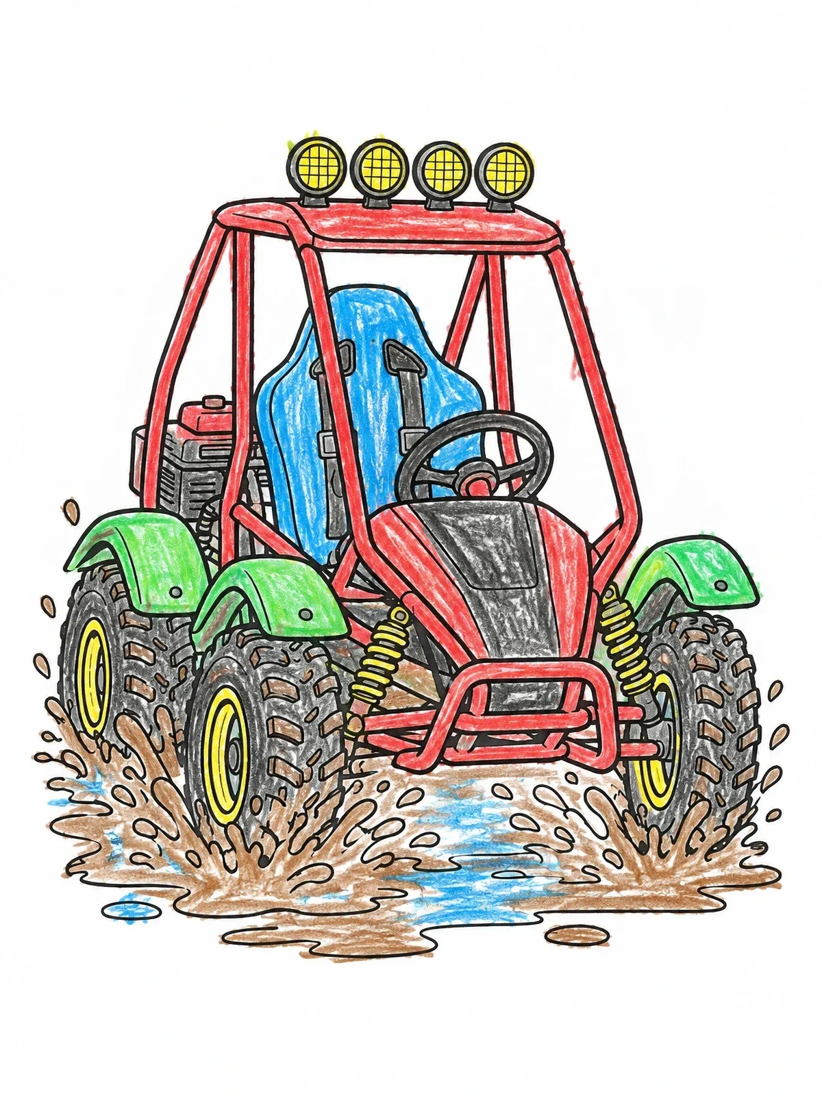 Colored example of the Off Road Buggy Splashing Through Mud coloring page