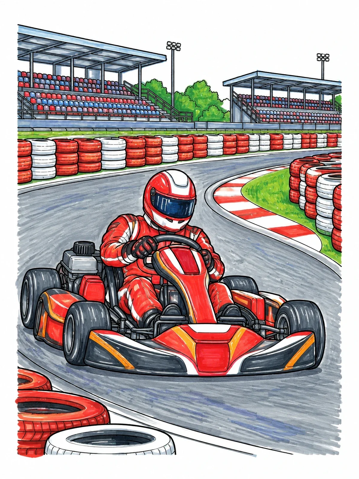 Colored example of the Go Kart Racing On Circuit Track coloring page