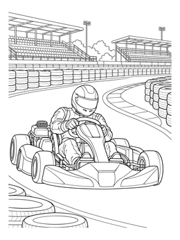 Free printable Go Kart Racing On Circuit Track coloring page