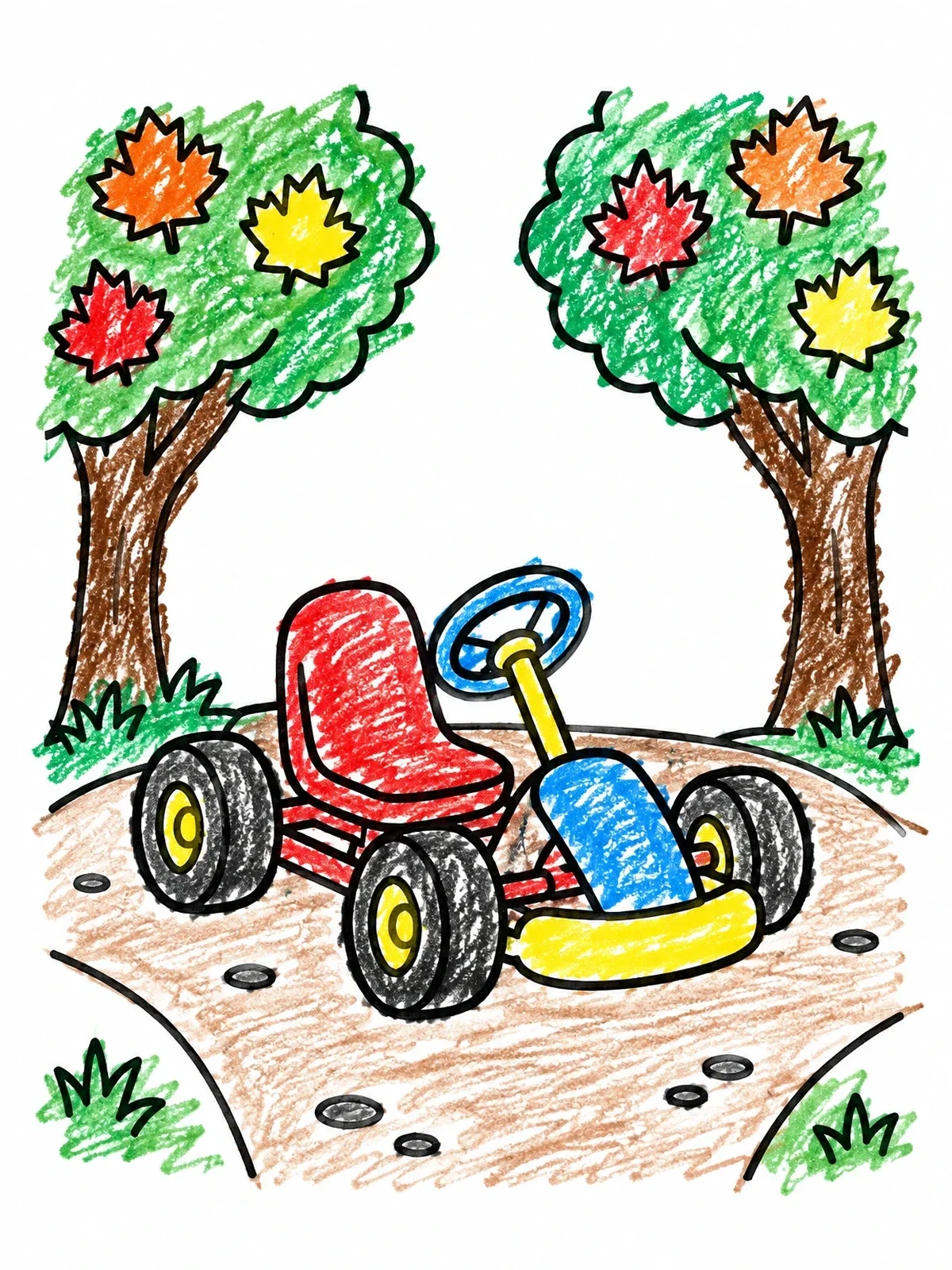 Colored example of the Go Kart Under Maple Trees coloring page