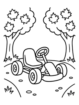 Free printable Go Kart Under Maple Trees coloring page