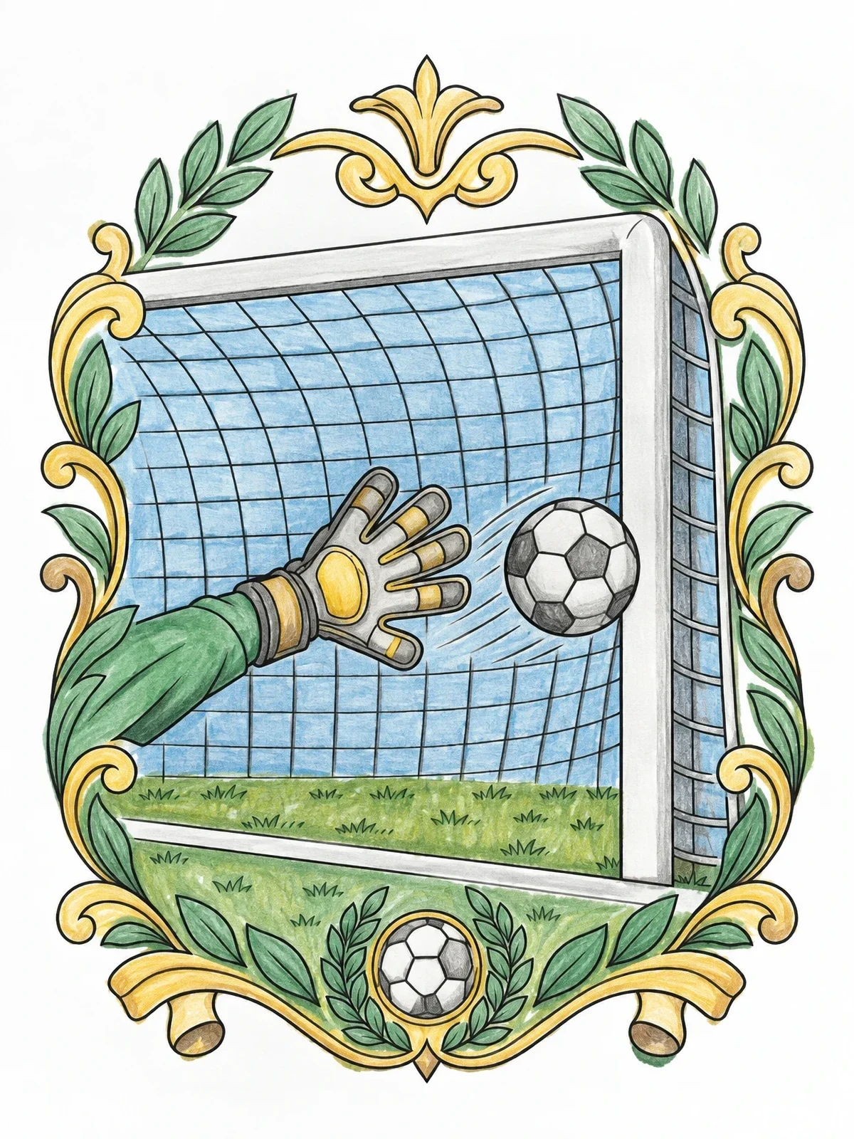 Colored example of the Goalkeeper Glove And Soccer Ball coloring page