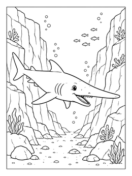 Free printable Goblin Shark In Deep Sea Canyon coloring page