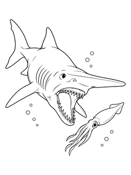 Free printable Goblin Shark Chasing A Squid coloring page